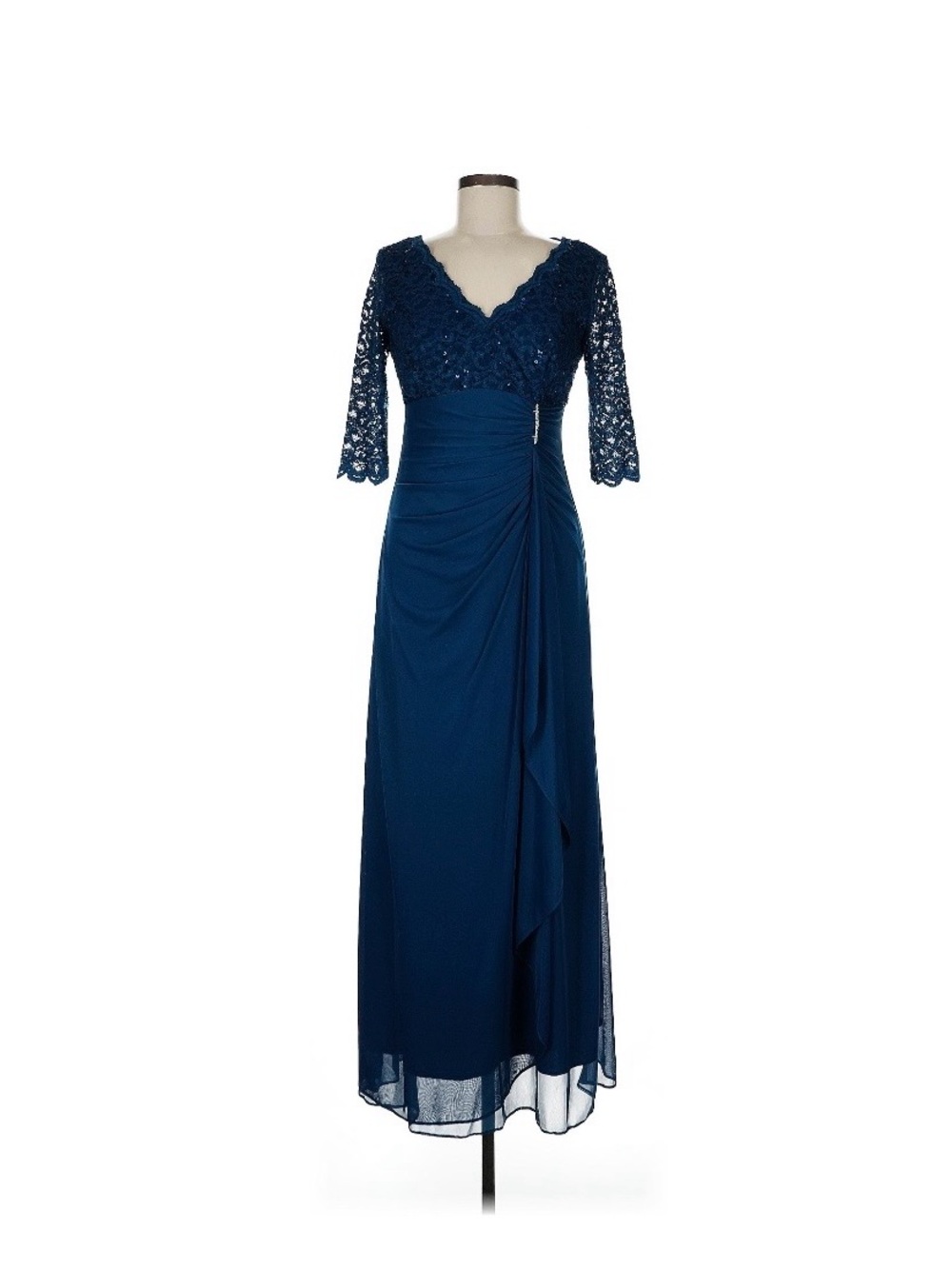 Betsy & Adam Navy Lace Sleeve Maxi Dress